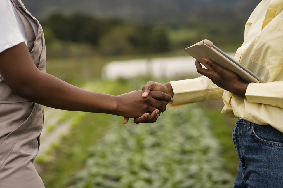 Handshake between partners on a farm